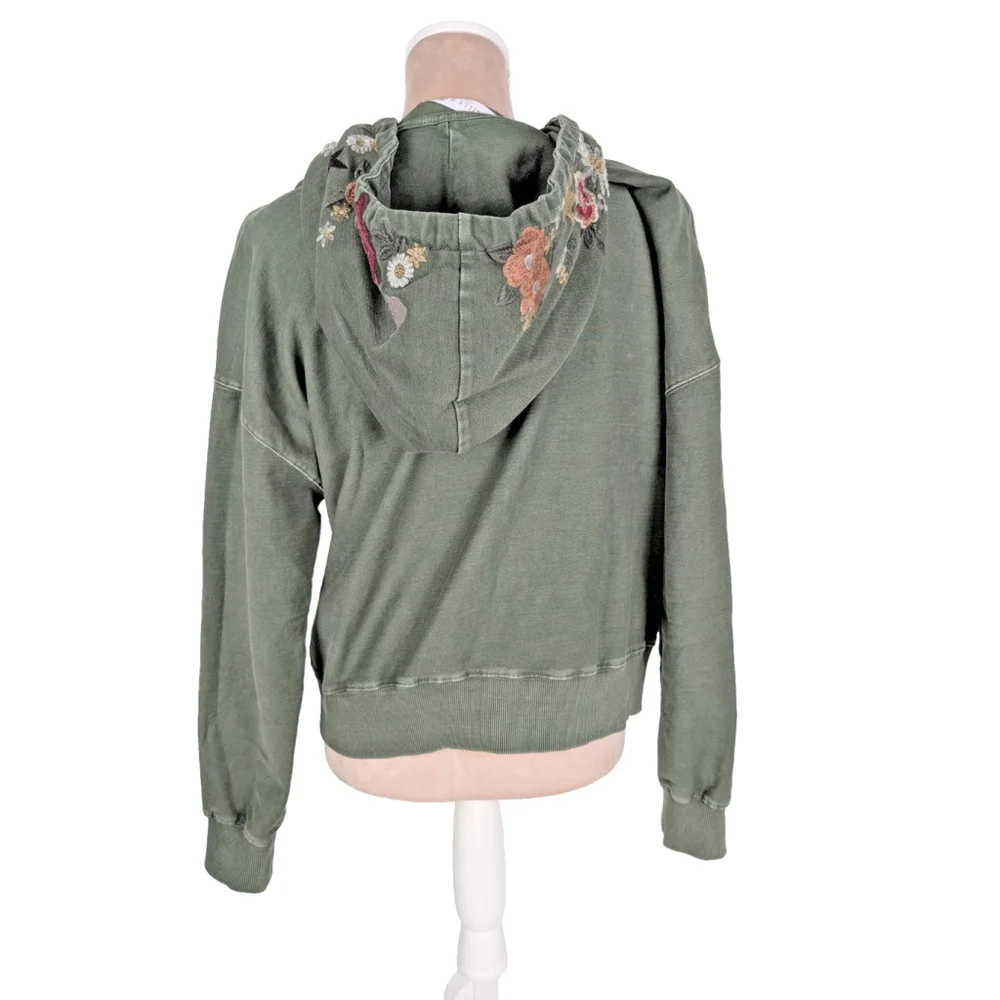 Billy T Camp Happy Green Floral Embroidered Hoodie Camp Green Sz M Hippie - Picture 5 of 12
